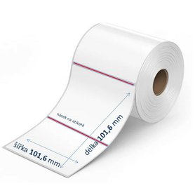 101,6 x 101,6 etikety v roli, s perforací za etiketou a vnitřním násekem na etiketě